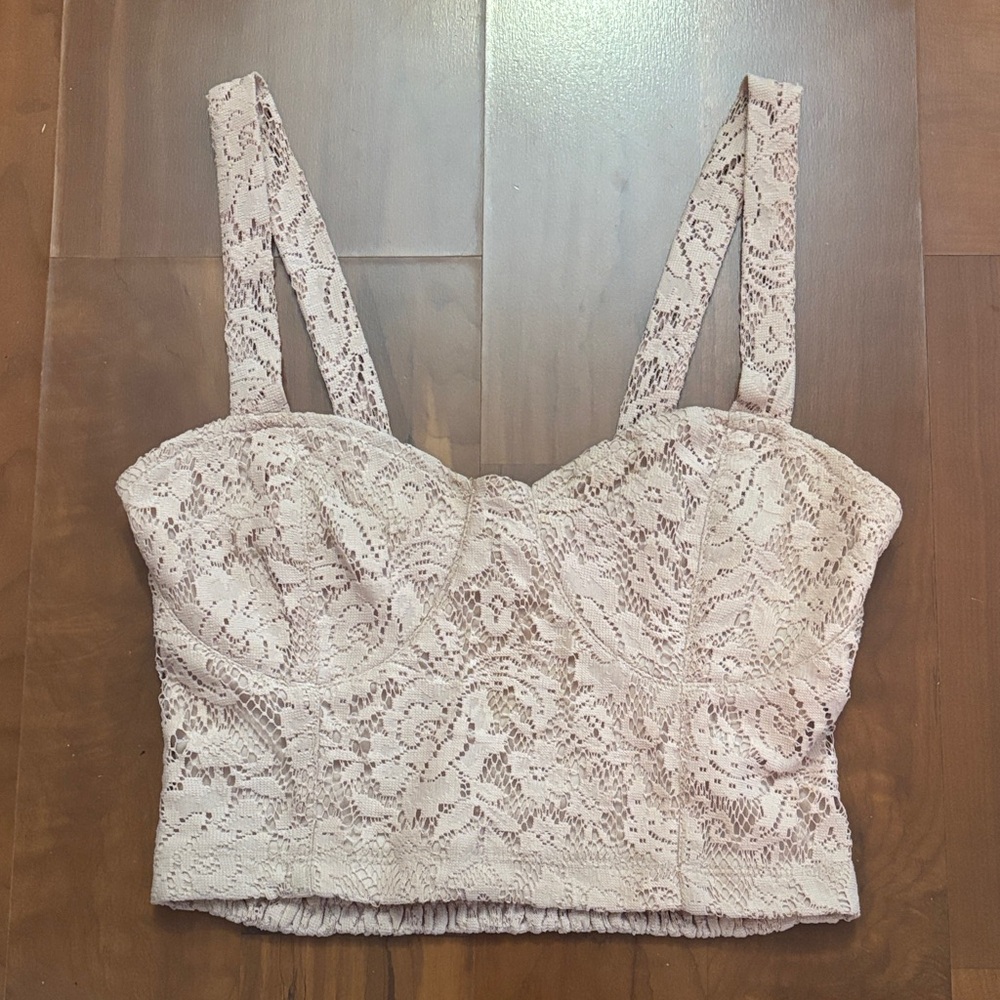 Charlotte Russe Lace Crop Top in Beige